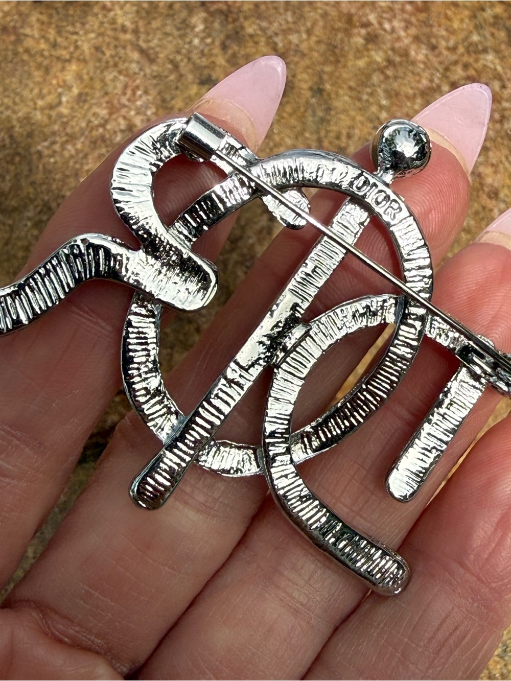Genuine DIOR  Silver Logo Brooch pin with Pearl Accent stunning rope western - Picture 7 of 8